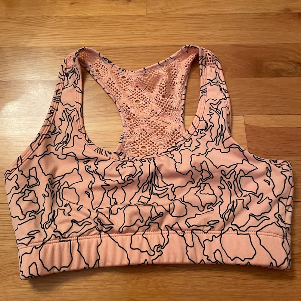 ZYIA Peach and Black Floral Sports Bra
